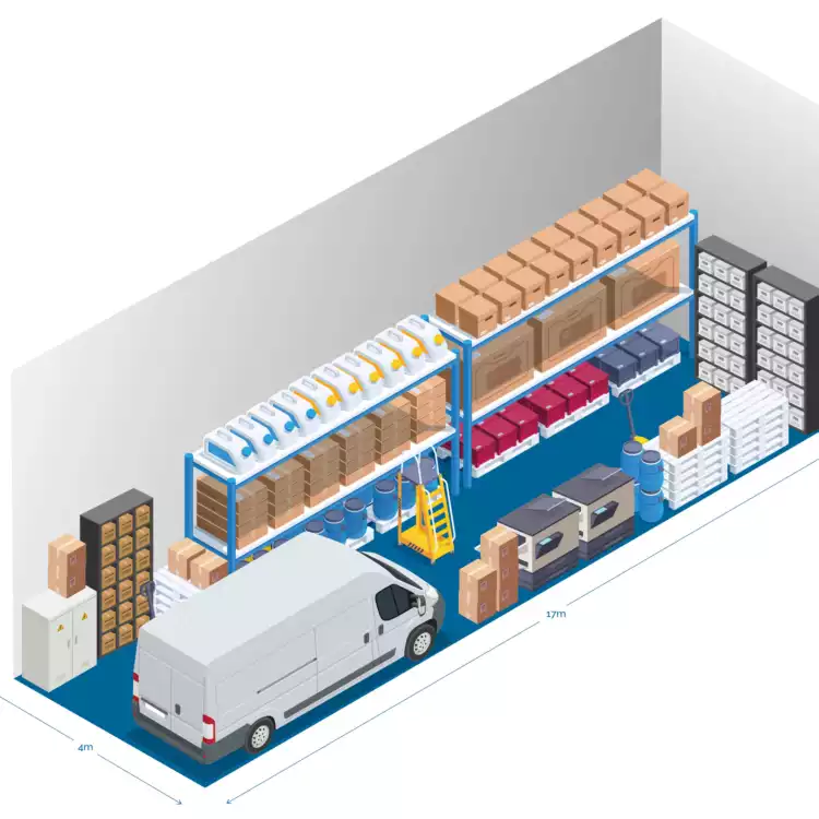 Illustration of a large warehouse storage unit filled with goods