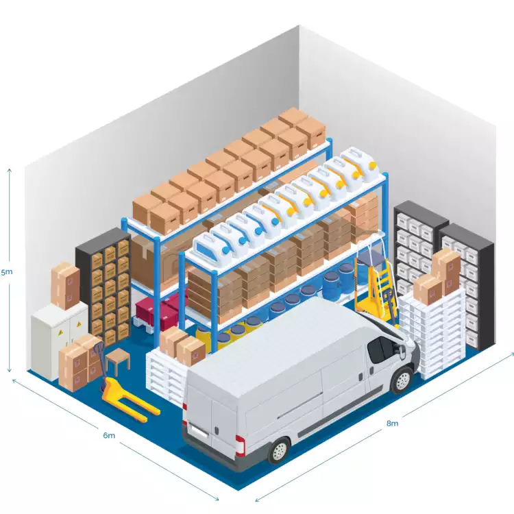 Illustration of a medium warehouse storage unit filled with goods